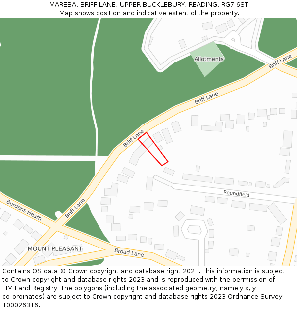 MAREBA, BRIFF LANE, UPPER BUCKLEBURY, READING, RG7 6ST: Location map and indicative extent of plot