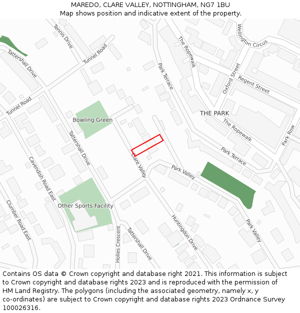 MAREDO, CLARE VALLEY, NOTTINGHAM, NG7 1BU: Location map and indicative extent of plot