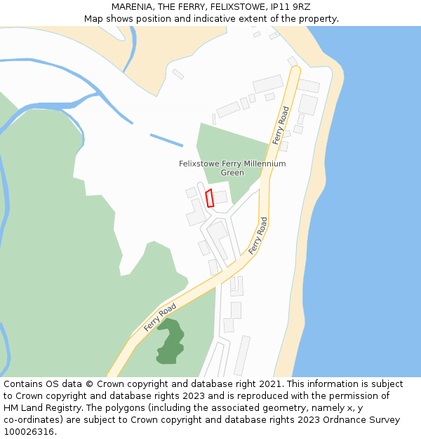 MARENIA, THE FERRY, FELIXSTOWE, IP11 9RZ: Location map and indicative extent of plot