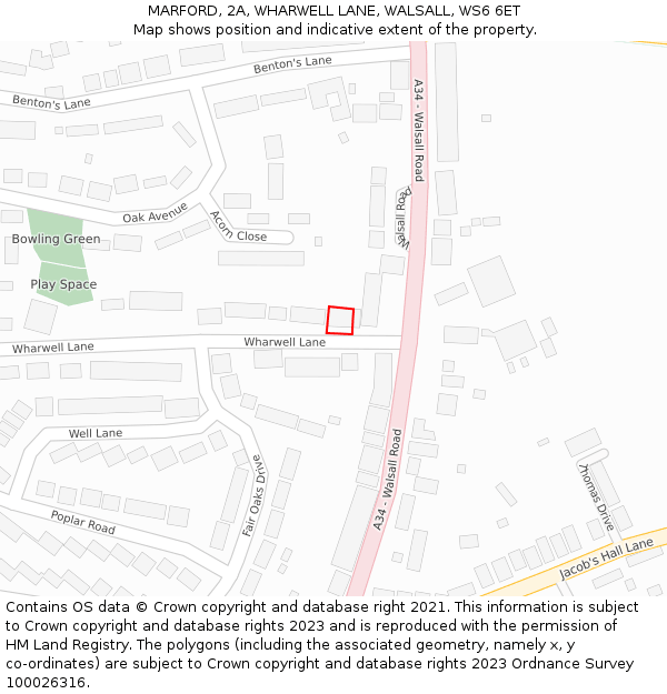 MARFORD, 2A, WHARWELL LANE, WALSALL, WS6 6ET: Location map and indicative extent of plot