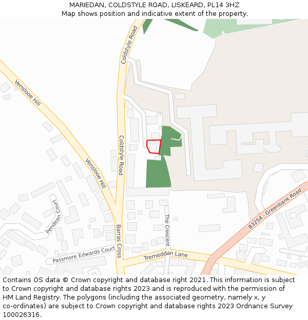 MARIEDAN, COLDSTYLE ROAD, LISKEARD, PL14 3HZ: Location map and indicative extent of plot
