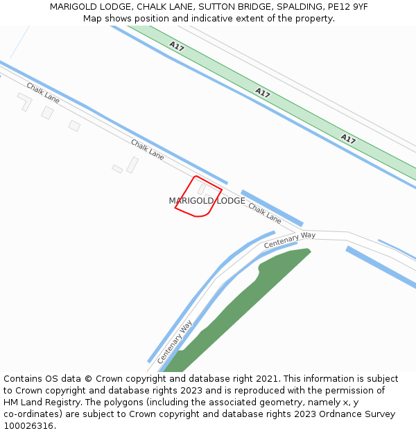 MARIGOLD LODGE, CHALK LANE, SUTTON BRIDGE, SPALDING, PE12 9YF: Location map and indicative extent of plot