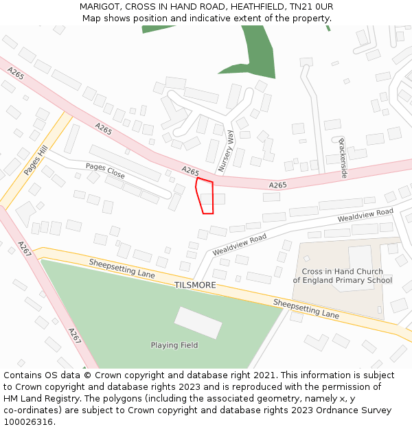 MARIGOT, CROSS IN HAND ROAD, HEATHFIELD, TN21 0UR: Location map and indicative extent of plot