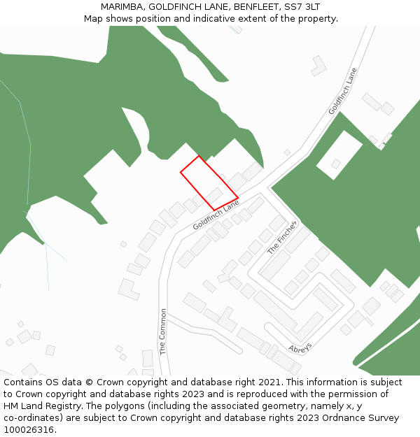 MARIMBA, GOLDFINCH LANE, BENFLEET, SS7 3LT: Location map and indicative extent of plot
