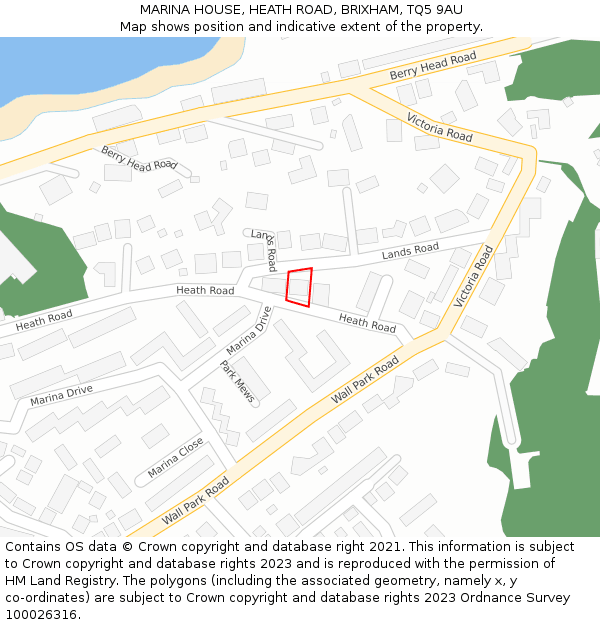 MARINA HOUSE, HEATH ROAD, BRIXHAM, TQ5 9AU: Location map and indicative extent of plot