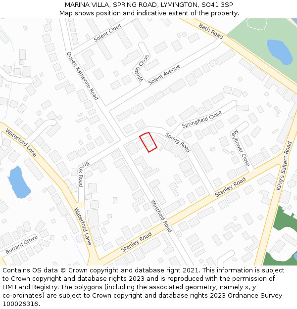 MARINA VILLA, SPRING ROAD, LYMINGTON, SO41 3SP: Location map and indicative extent of plot