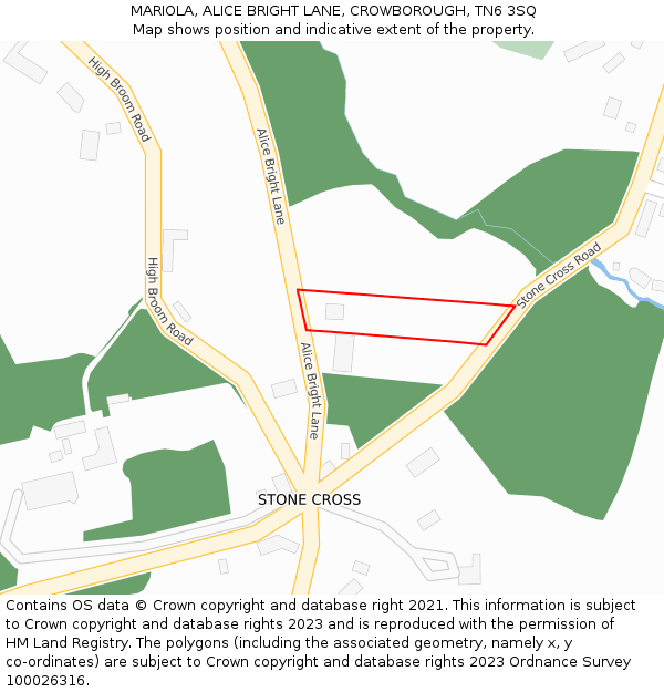 MARIOLA, ALICE BRIGHT LANE, CROWBOROUGH, TN6 3SQ: Location map and indicative extent of plot