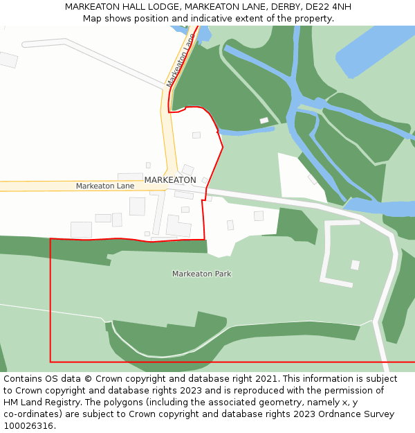 MARKEATON HALL LODGE, MARKEATON LANE, DERBY, DE22 4NH: Location map and indicative extent of plot
