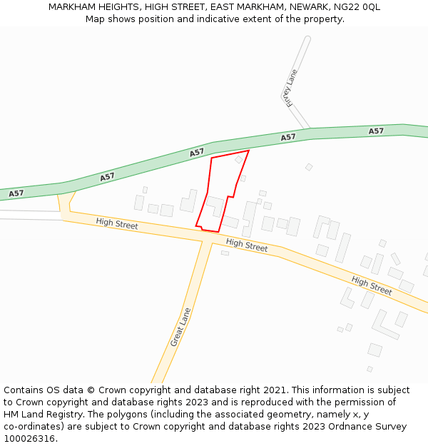 MARKHAM HEIGHTS, HIGH STREET, EAST MARKHAM, NEWARK, NG22 0QL: Location map and indicative extent of plot