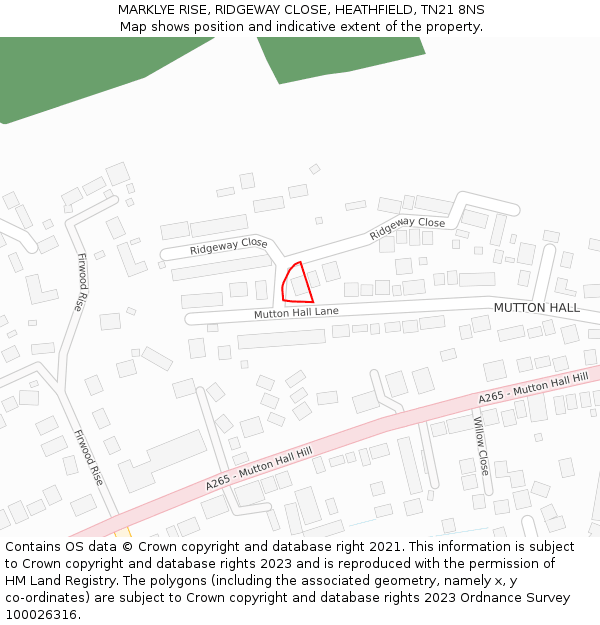 MARKLYE RISE, RIDGEWAY CLOSE, HEATHFIELD, TN21 8NS: Location map and indicative extent of plot