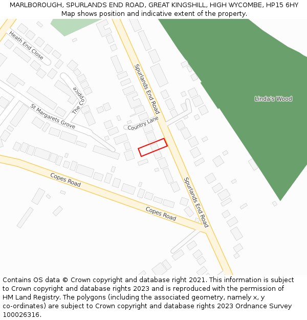 MARLBOROUGH, SPURLANDS END ROAD, GREAT KINGSHILL, HIGH WYCOMBE, HP15 6HY: Location map and indicative extent of plot