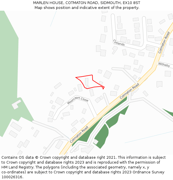 MARLEN HOUSE, COTMATON ROAD, SIDMOUTH, EX10 8ST: Location map and indicative extent of plot