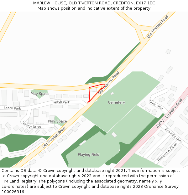 MARLEW HOUSE, OLD TIVERTON ROAD, CREDITON, EX17 1EG: Location map and indicative extent of plot