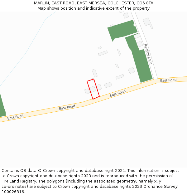 MARLIN, EAST ROAD, EAST MERSEA, COLCHESTER, CO5 8TA: Location map and indicative extent of plot