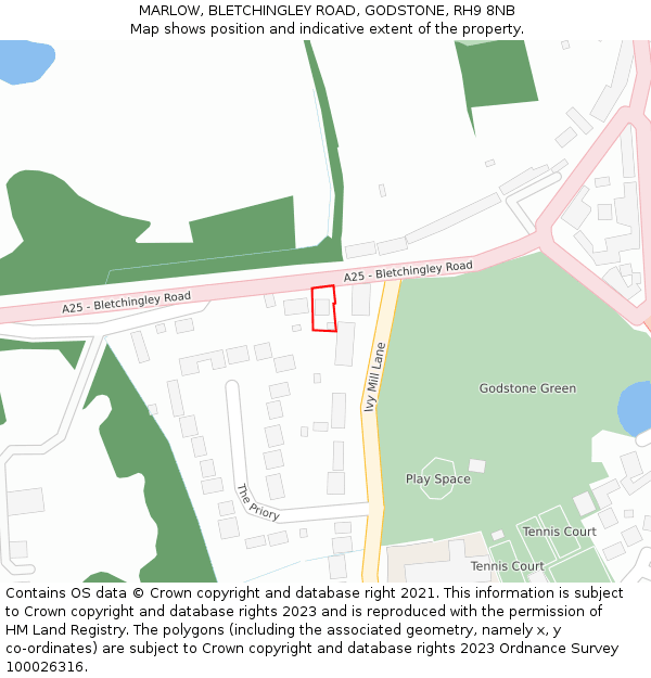 MARLOW, BLETCHINGLEY ROAD, GODSTONE, RH9 8NB: Location map and indicative extent of plot