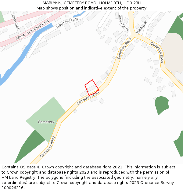 MARLYNN, CEMETERY ROAD, HOLMFIRTH, HD9 2RH: Location map and indicative extent of plot