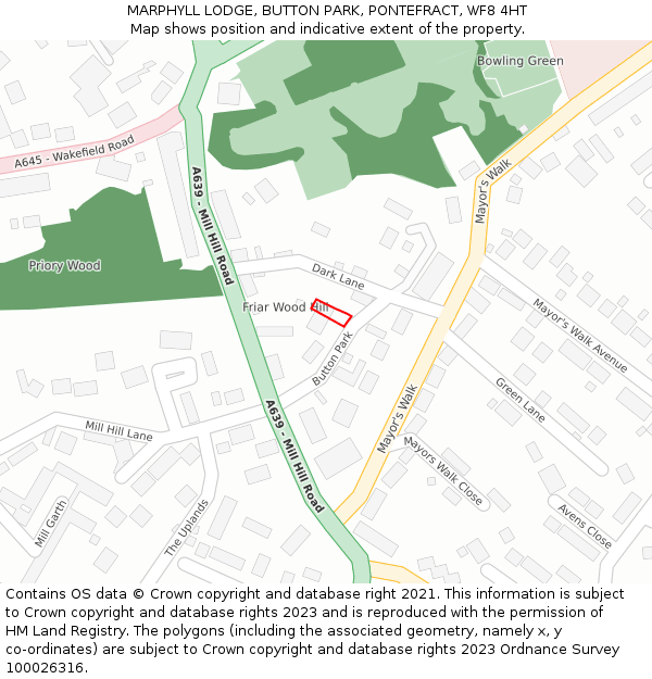 MARPHYLL LODGE, BUTTON PARK, PONTEFRACT, WF8 4HT: Location map and indicative extent of plot