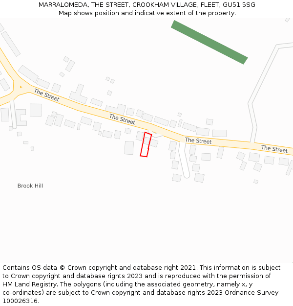 MARRALOMEDA, THE STREET, CROOKHAM VILLAGE, FLEET, GU51 5SG: Location map and indicative extent of plot