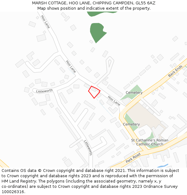 MARSH COTTAGE, HOO LANE, CHIPPING CAMPDEN, GL55 6AZ: Location map and indicative extent of plot