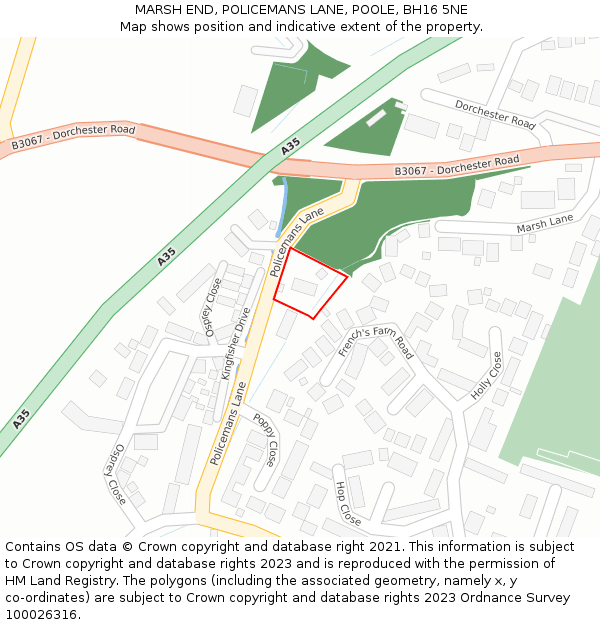 MARSH END, POLICEMANS LANE, POOLE, BH16 5NE: Location map and indicative extent of plot