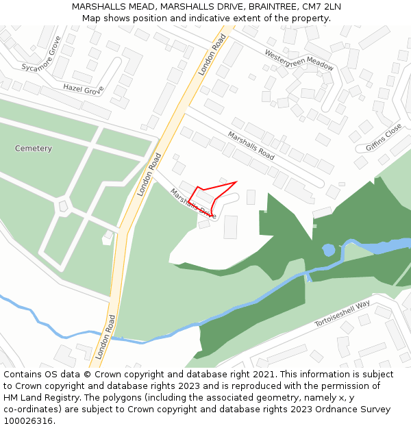 MARSHALLS MEAD, MARSHALLS DRIVE, BRAINTREE, CM7 2LN: Location map and indicative extent of plot