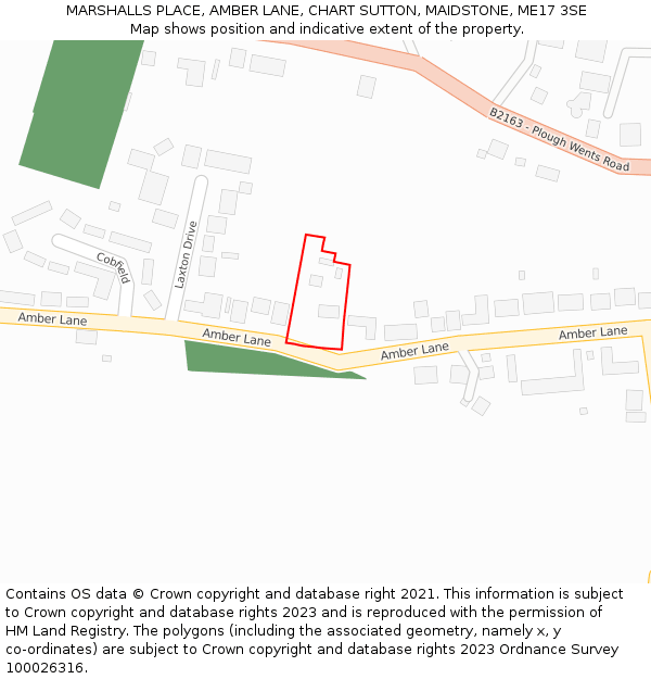 MARSHALLS PLACE, AMBER LANE, CHART SUTTON, MAIDSTONE, ME17 3SE: Location map and indicative extent of plot