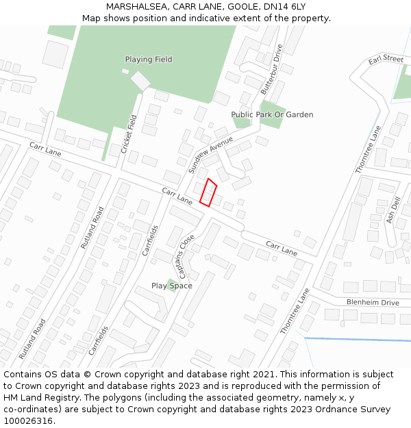 MARSHALSEA, CARR LANE, GOOLE, DN14 6LY: Location map and indicative extent of plot