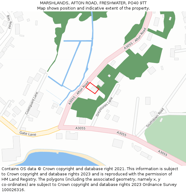 MARSHLANDS, AFTON ROAD, FRESHWATER, PO40 9TT: Location map and indicative extent of plot