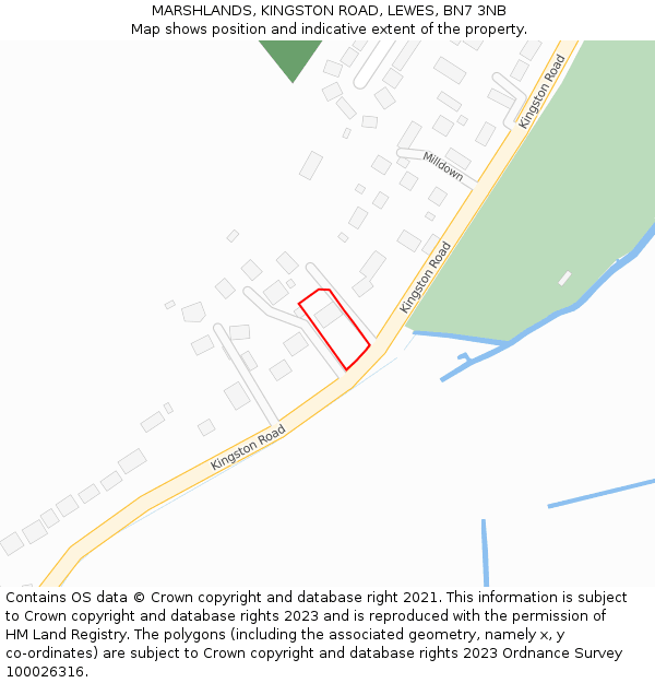 MARSHLANDS, KINGSTON ROAD, LEWES, BN7 3NB: Location map and indicative extent of plot