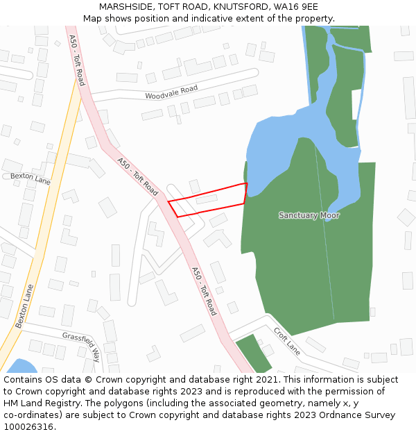 MARSHSIDE, TOFT ROAD, KNUTSFORD, WA16 9EE: Location map and indicative extent of plot