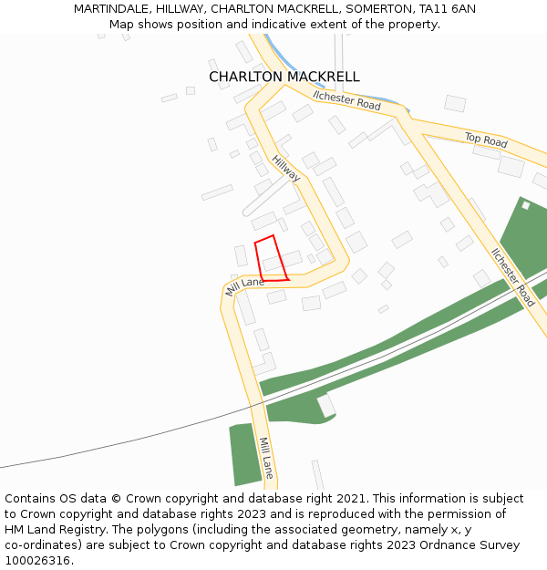 MARTINDALE, HILLWAY, CHARLTON MACKRELL, SOMERTON, TA11 6AN: Location map and indicative extent of plot