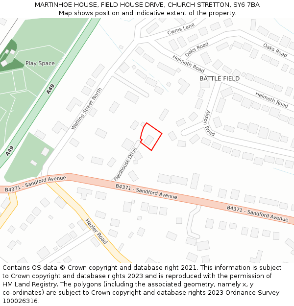 MARTINHOE HOUSE, FIELD HOUSE DRIVE, CHURCH STRETTON, SY6 7BA: Location map and indicative extent of plot