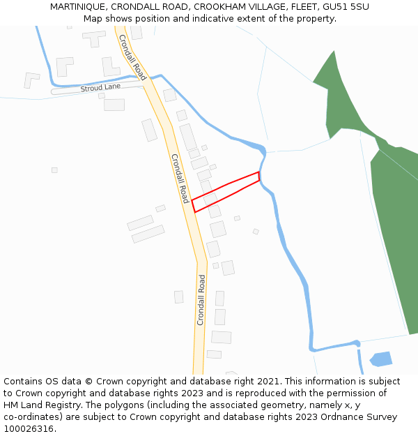 MARTINIQUE, CRONDALL ROAD, CROOKHAM VILLAGE, FLEET, GU51 5SU: Location map and indicative extent of plot