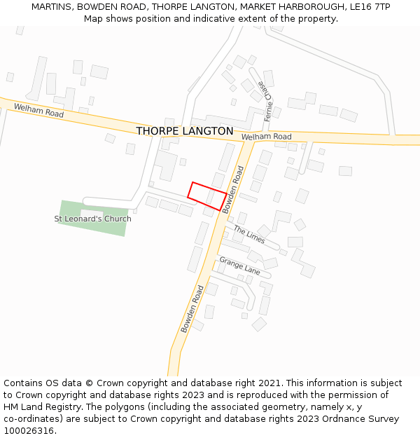 MARTINS, BOWDEN ROAD, THORPE LANGTON, MARKET HARBOROUGH, LE16 7TP: Location map and indicative extent of plot