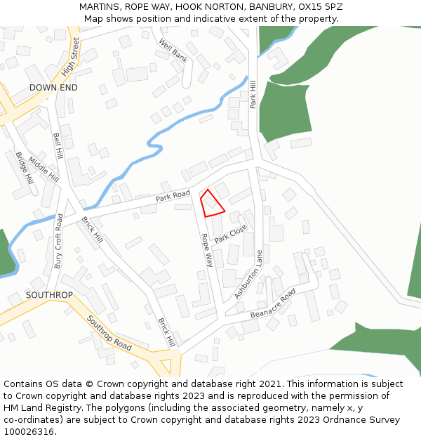 MARTINS, ROPE WAY, HOOK NORTON, BANBURY, OX15 5PZ: Location map and indicative extent of plot