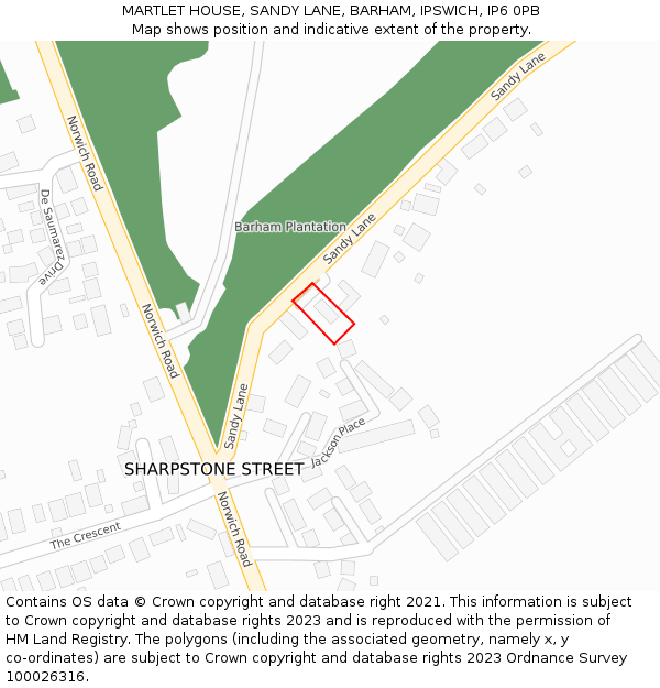 MARTLET HOUSE, SANDY LANE, BARHAM, IPSWICH, IP6 0PB: Location map and indicative extent of plot