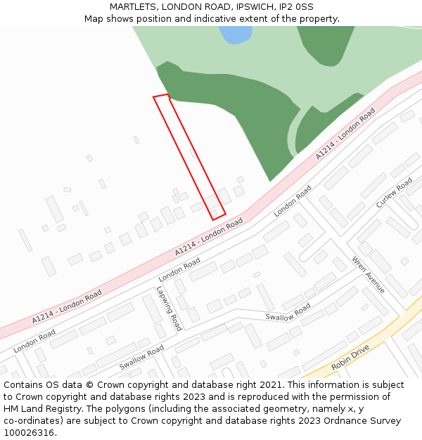 MARTLETS, LONDON ROAD, IPSWICH, IP2 0SS: Location map and indicative extent of plot