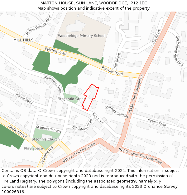 MARTON HOUSE, SUN LANE, WOODBRIDGE, IP12 1EG: Location map and indicative extent of plot