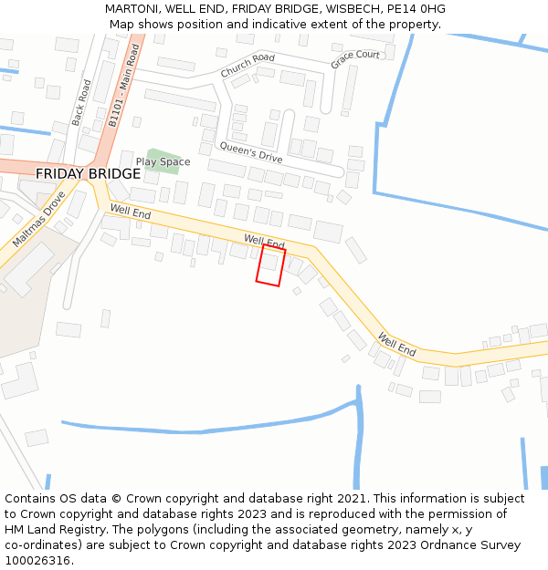 MARTONI, WELL END, FRIDAY BRIDGE, WISBECH, PE14 0HG: Location map and indicative extent of plot