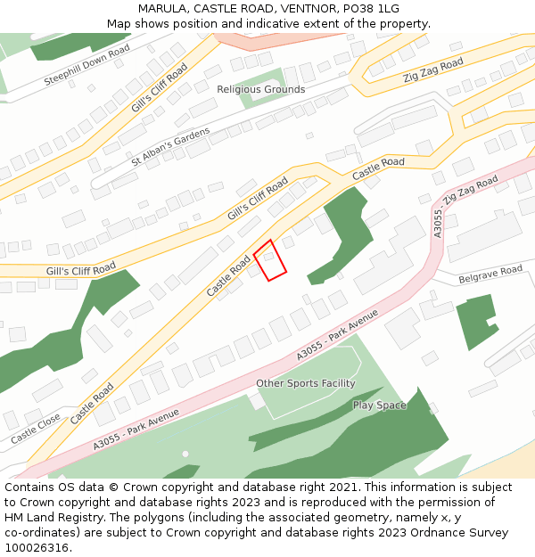 MARULA, CASTLE ROAD, VENTNOR, PO38 1LG: Location map and indicative extent of plot