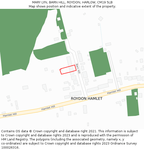 MARY LYN, BARN HILL, ROYDON, HARLOW, CM19 5LB: Location map and indicative extent of plot