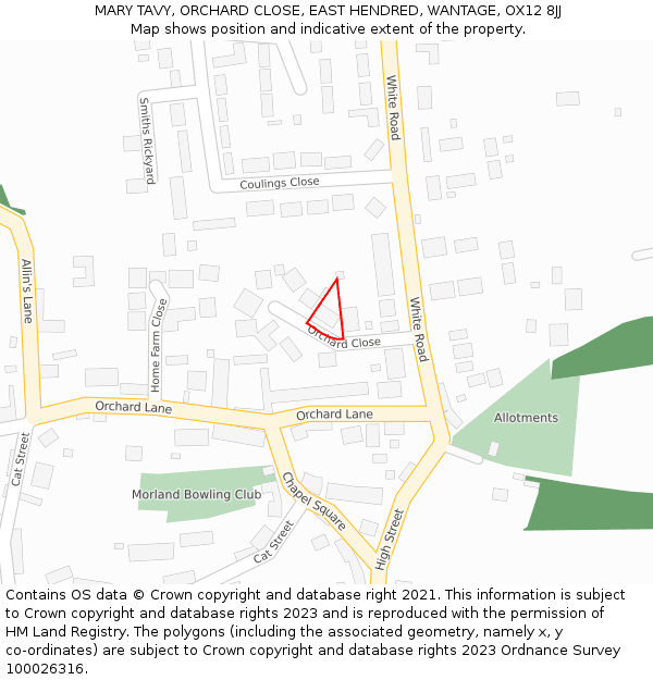 MARY TAVY, ORCHARD CLOSE, EAST HENDRED, WANTAGE, OX12 8JJ: Location map and indicative extent of plot