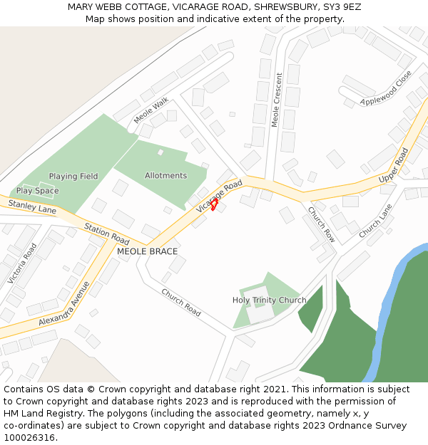 MARY WEBB COTTAGE, VICARAGE ROAD, SHREWSBURY, SY3 9EZ: Location map and indicative extent of plot