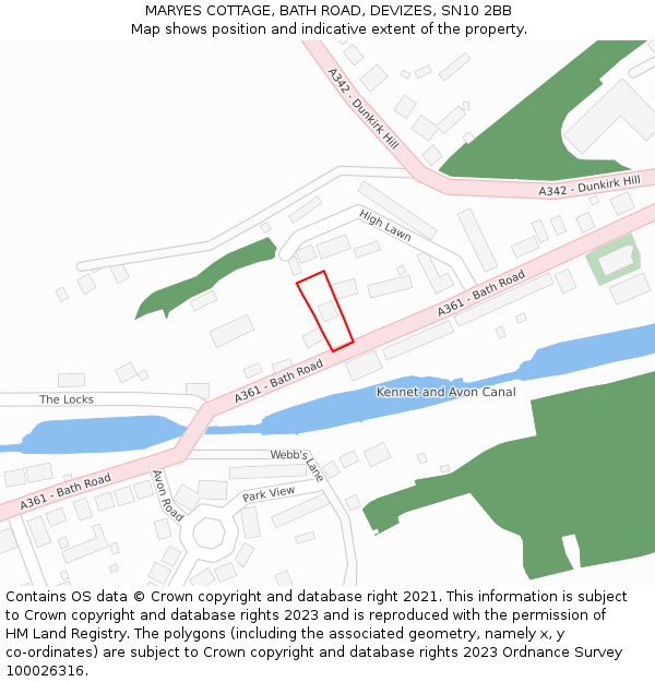 MARYES COTTAGE, BATH ROAD, DEVIZES, SN10 2BB: Location map and indicative extent of plot