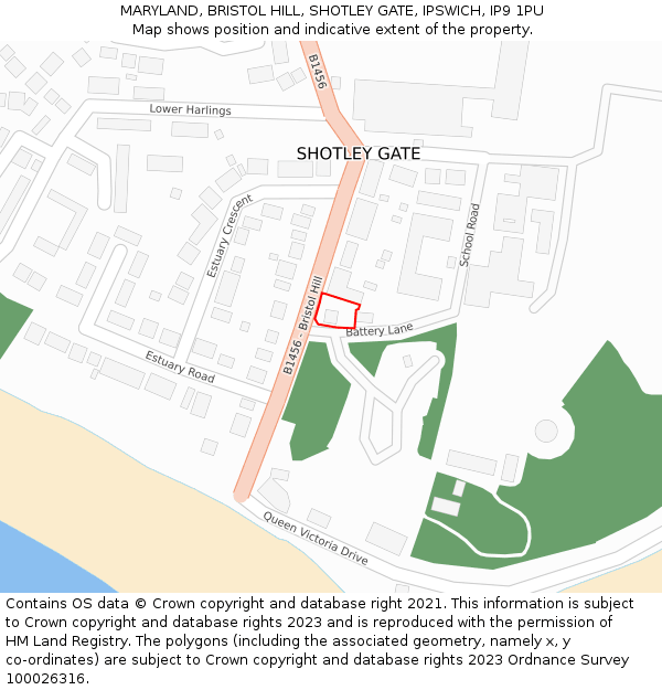 MARYLAND, BRISTOL HILL, SHOTLEY GATE, IPSWICH, IP9 1PU: Location map and indicative extent of plot
