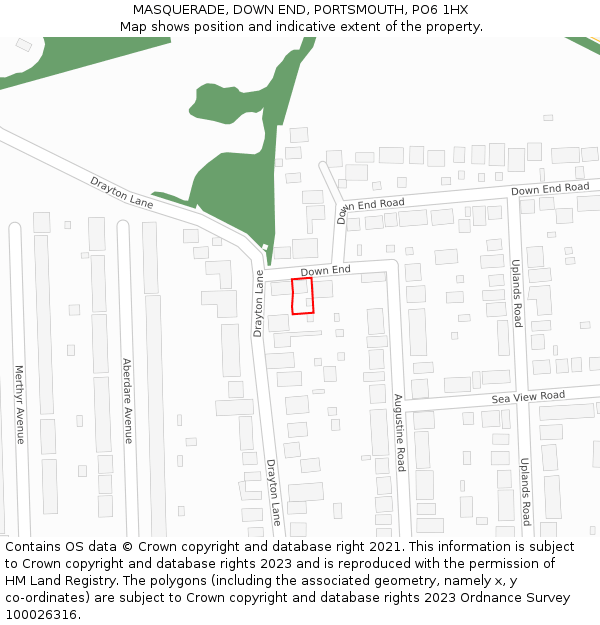MASQUERADE, DOWN END, PORTSMOUTH, PO6 1HX: Location map and indicative extent of plot