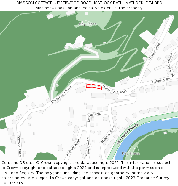 MASSON COTTAGE, UPPERWOOD ROAD, MATLOCK BATH, MATLOCK, DE4 3PD: Location map and indicative extent of plot