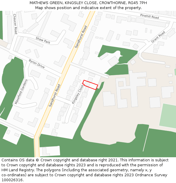 MATHEWS GREEN, KINGSLEY CLOSE, CROWTHORNE, RG45 7PH: Location map and indicative extent of plot