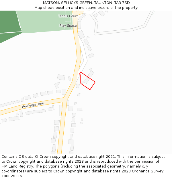 MATSON, SELLICKS GREEN, TAUNTON, TA3 7SD: Location map and indicative extent of plot