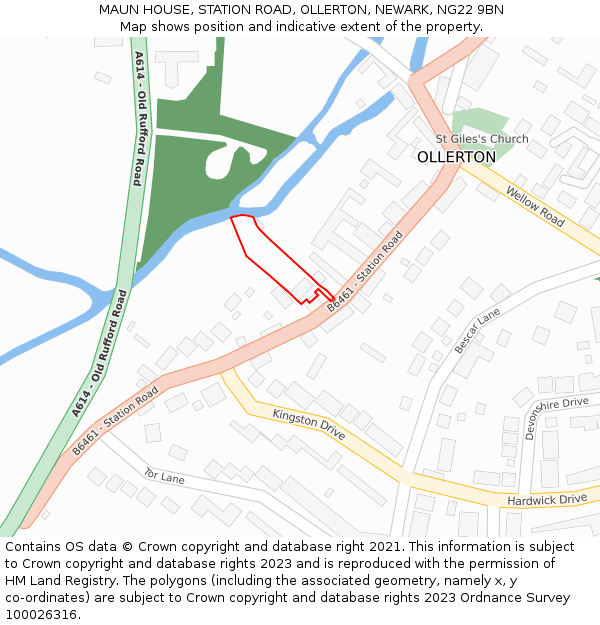MAUN HOUSE, STATION ROAD, OLLERTON, NEWARK, NG22 9BN: Location map and indicative extent of plot
